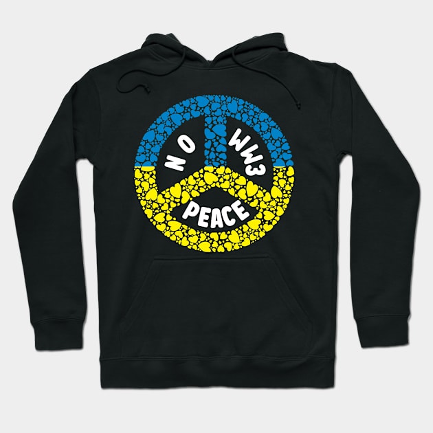 PRAYING FOR PEACE BLUE AND YELLOW HEART PEACE SYMBOL DESIGN Hoodie by KathyNoNoise